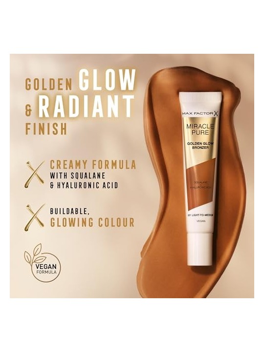 Max Factor Miracle Pure Golden Glow Bronzer Terra abbronzante 15 ml donna 001 LightToMedium