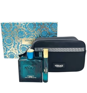 Versace Eros Pour Homme Giftset 110ml eau de toilette Spray 100ml-eau de toilette Spray 10ml-Black Trousse Versace www.essenzeto
