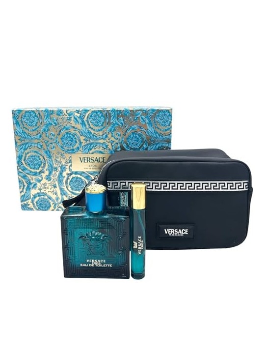 Versace Eros Pour Homme Giftset 110ml eau de toilette Spray 100ml-eau de toilette Spray 10ml-Black Trousse Versace www.essenzeto