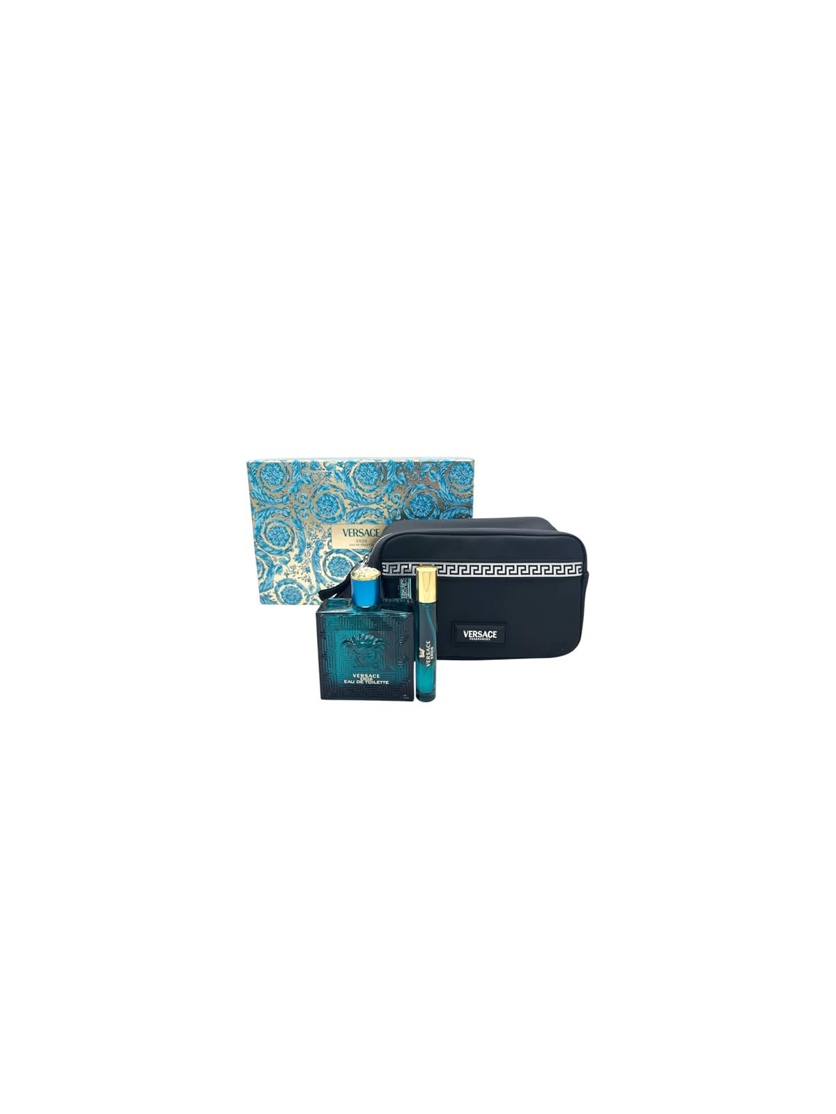 Versace Eros Pour Homme Giftset 110ml eau de toilette Spray 100ml-eau de toilette Spray 10ml-Black Trousse Versace www.essenzeto