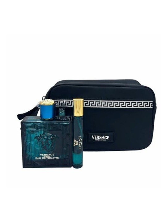 Versace Eros Pour Homme Giftset 110ml eau de toilette Spray 100ml-eau de toilette Spray 10ml-Black Trousse Versace www.essenzeto