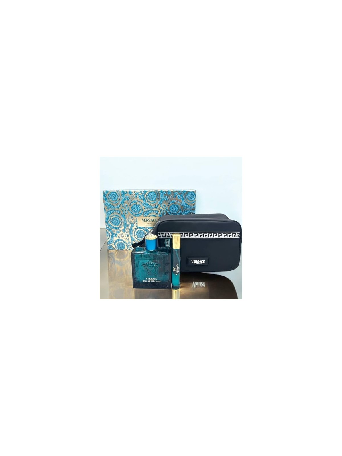 Versace Eros Pour Homme Giftset 110ml eau de toilette Spray 100ml-eau de toilette Spray 10ml-Black Trousse Versace www.essenzeto