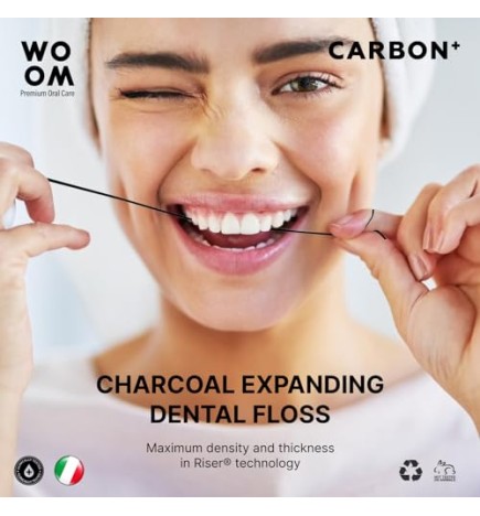 WOOM Carbon filo interdentale espandente con carbone attivo 30m