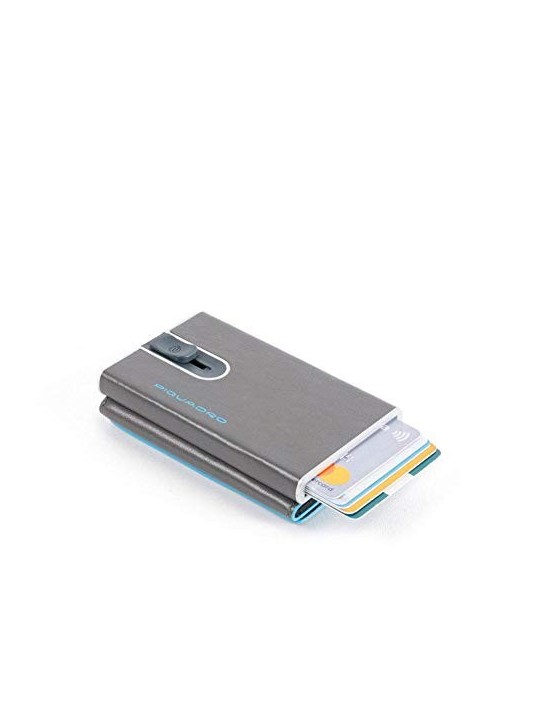 Porta Carte di Credito Piquadro Blue Square in Pelle Grigia