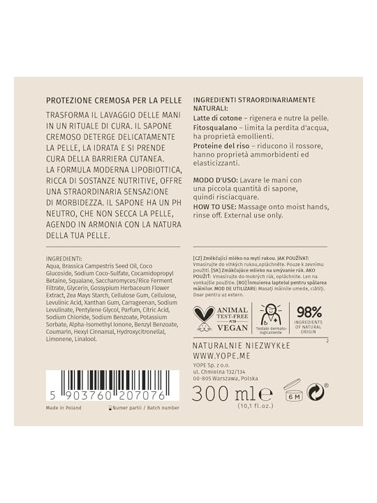 YOPE Sapone liquido ammorbidente Creamy Ambra 300ml