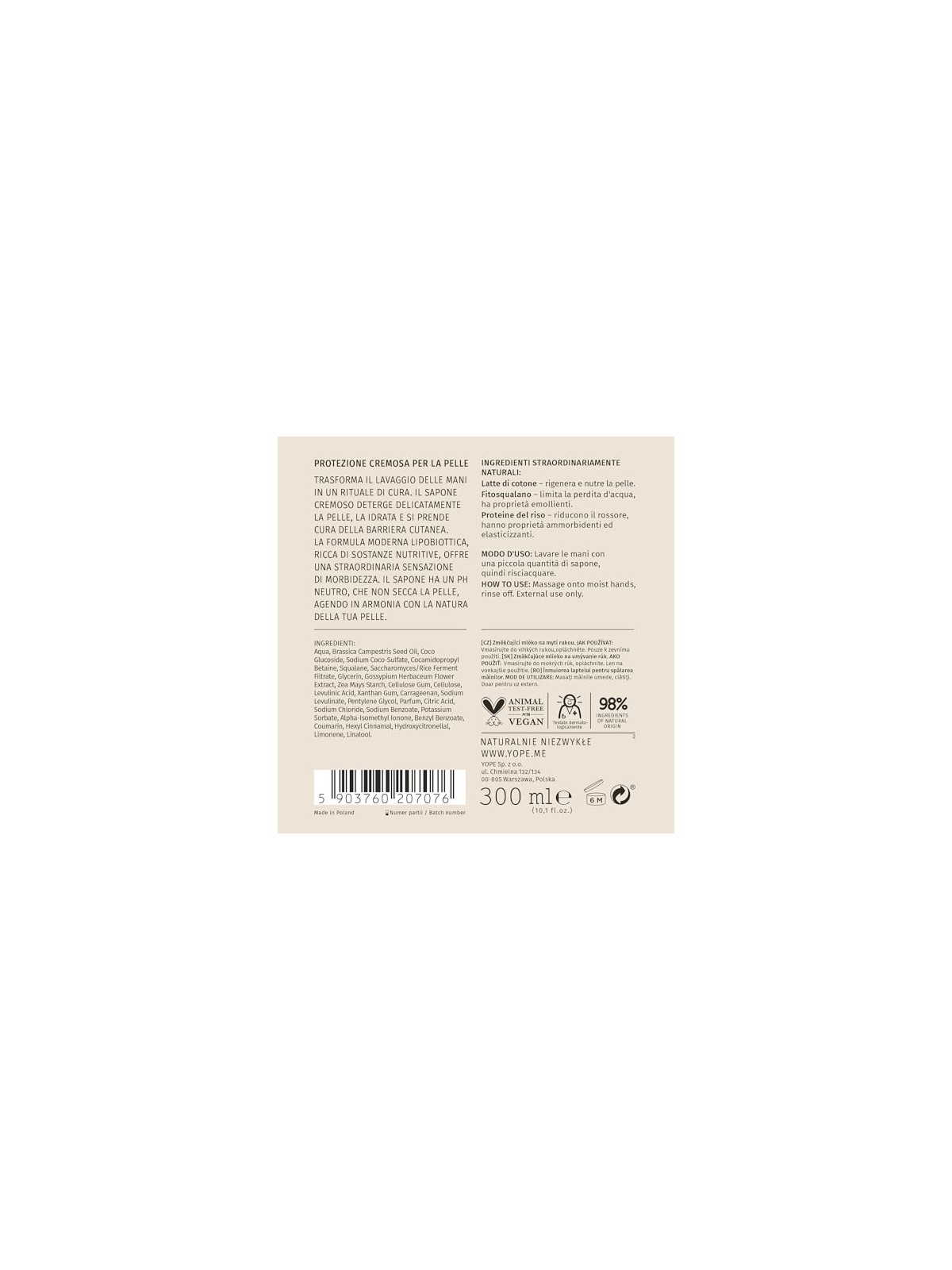 YOPE Sapone liquido ammorbidente Creamy Ambra 300ml