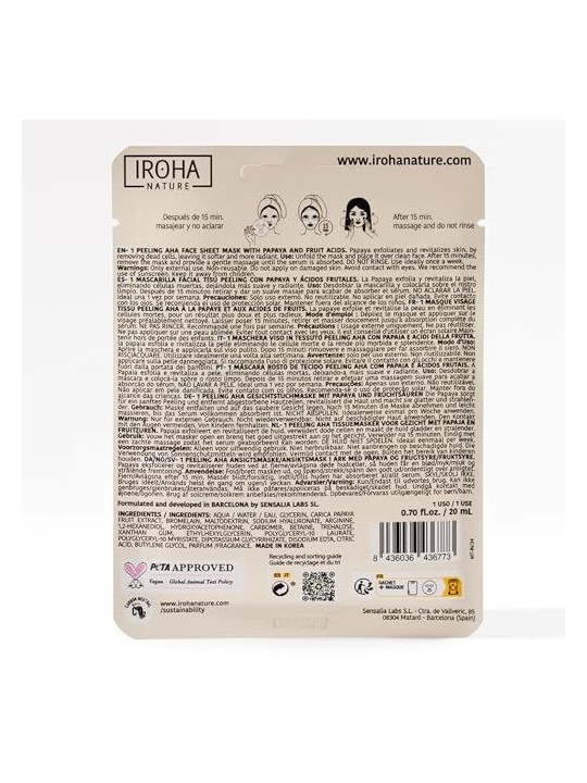 Iroha PAPAYA AHA Peeling Face Mask 1 unit unisex