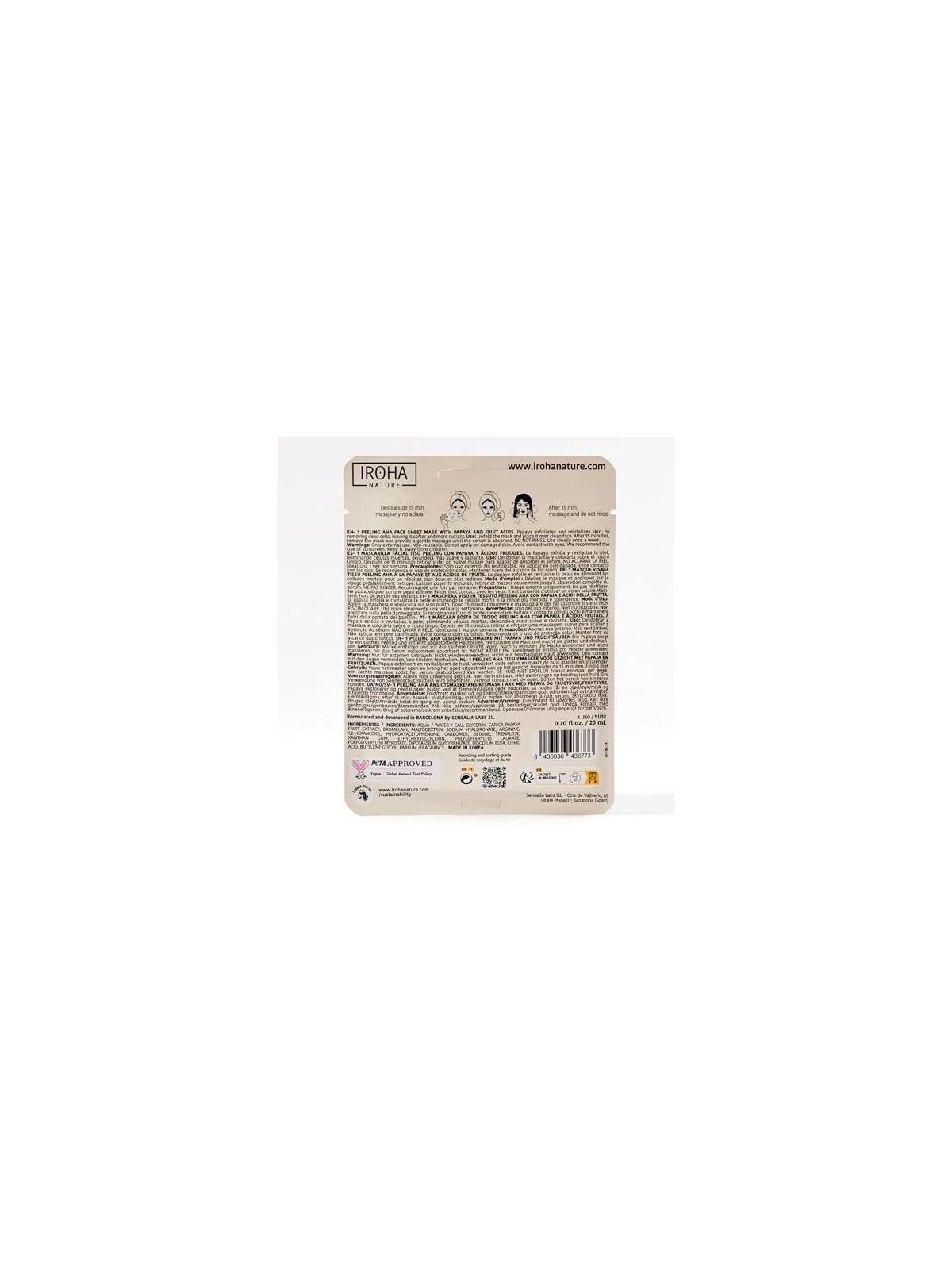 Iroha PAPAYA AHA Peeling Face Mask 1 unit unisex
