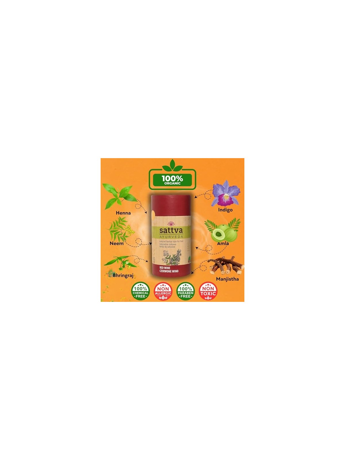 Tintura Naturale alle Erbe per Capelli Vino Rosso 150g