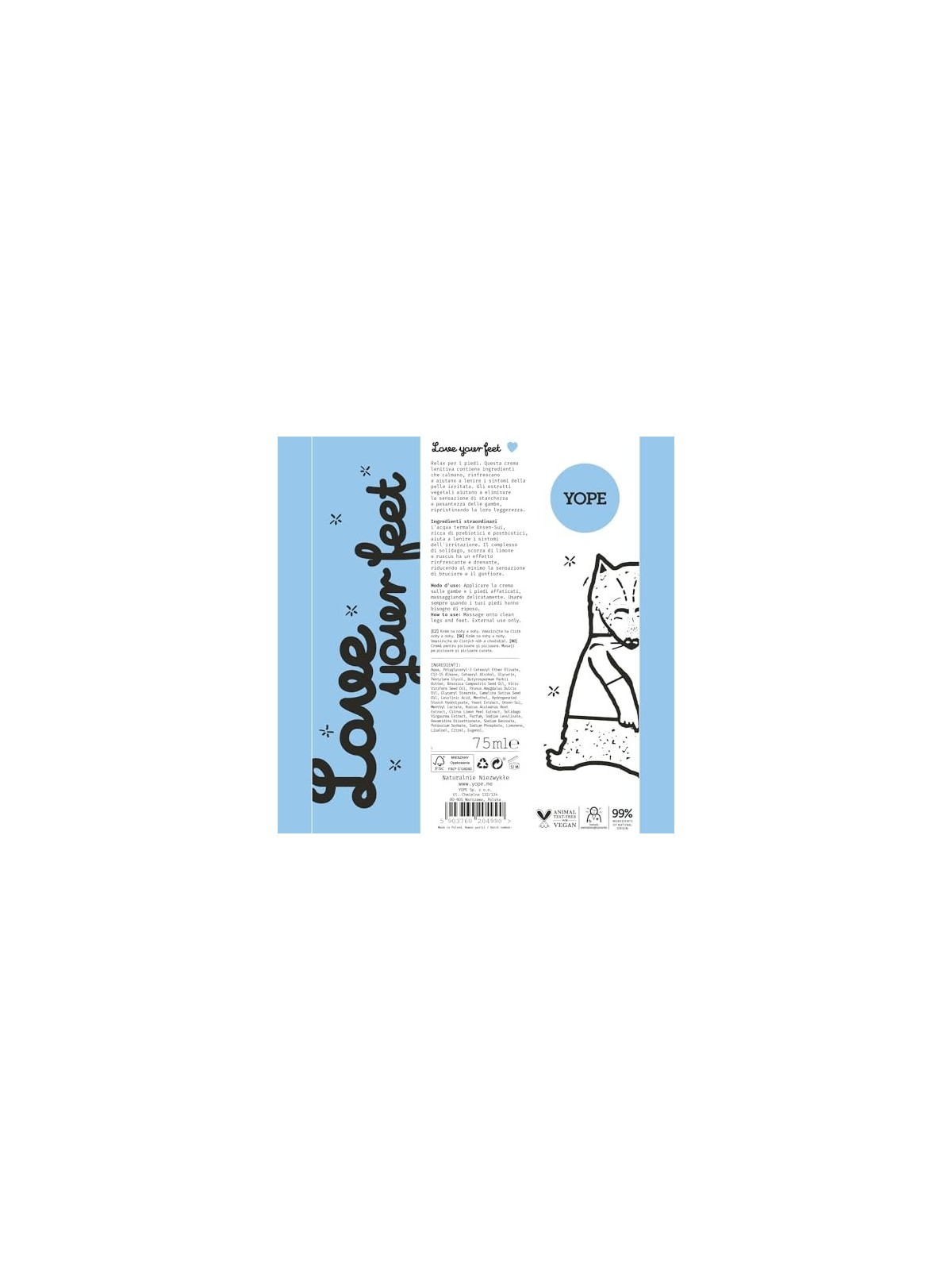 YOPE Crema rinfrescante riparatrice naturale per gambe e piedi Wypoczete Stopy 75ml