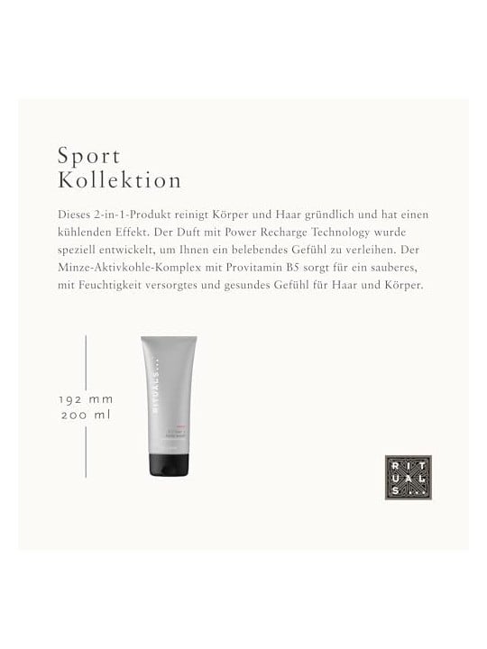 Rituals Sport 2-1 Hair + Body Wash 200ml Activated Charcoal