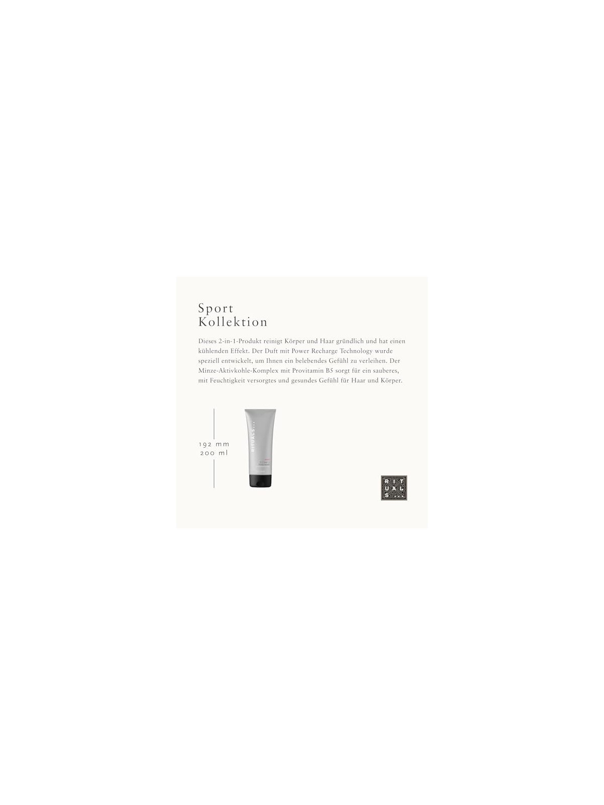 Rituals Sport 2-1 Hair + Body Wash 200ml Activated Charcoal