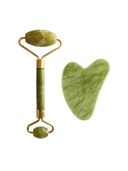 Set Rullo e Gua Sha in Giada Xiuyan Verde Chiaro per Donna