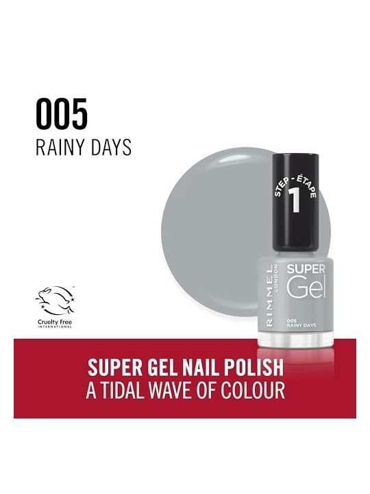Rimmel Super Gel STEP1 Smalto semipermanente 12 ml donna 005 Rainy Days