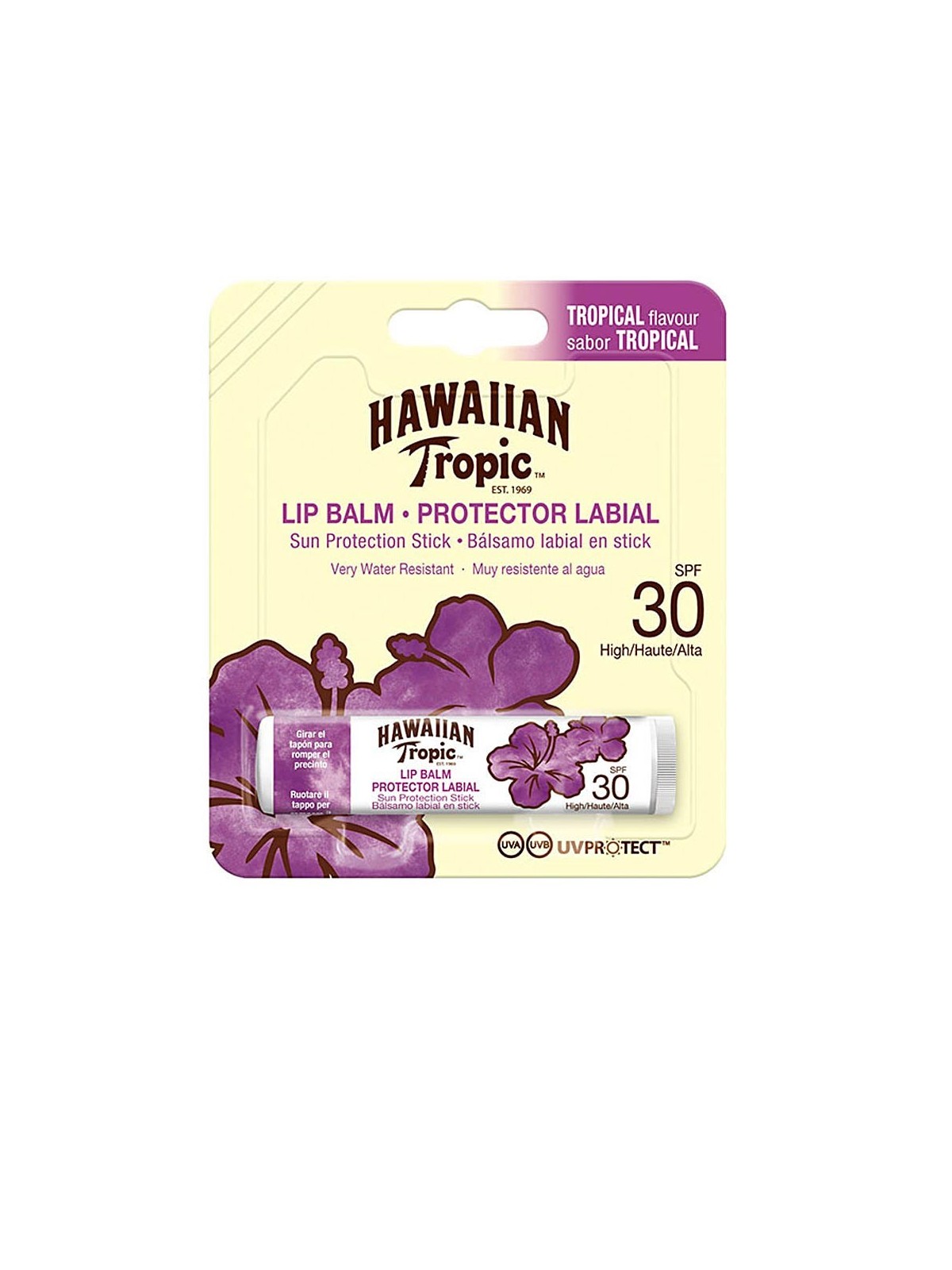Hawaiian Tropic Lip Balm SPF30 Balsamo labbra idratante con protezione UV e fragranza tropicale donna 40g