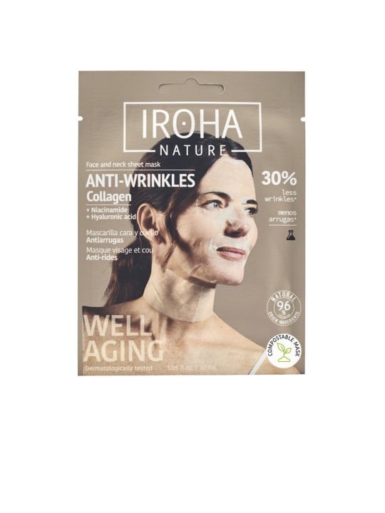 Iroha 100% COTTON FACE & NECK MASK with collagen anti-aging
