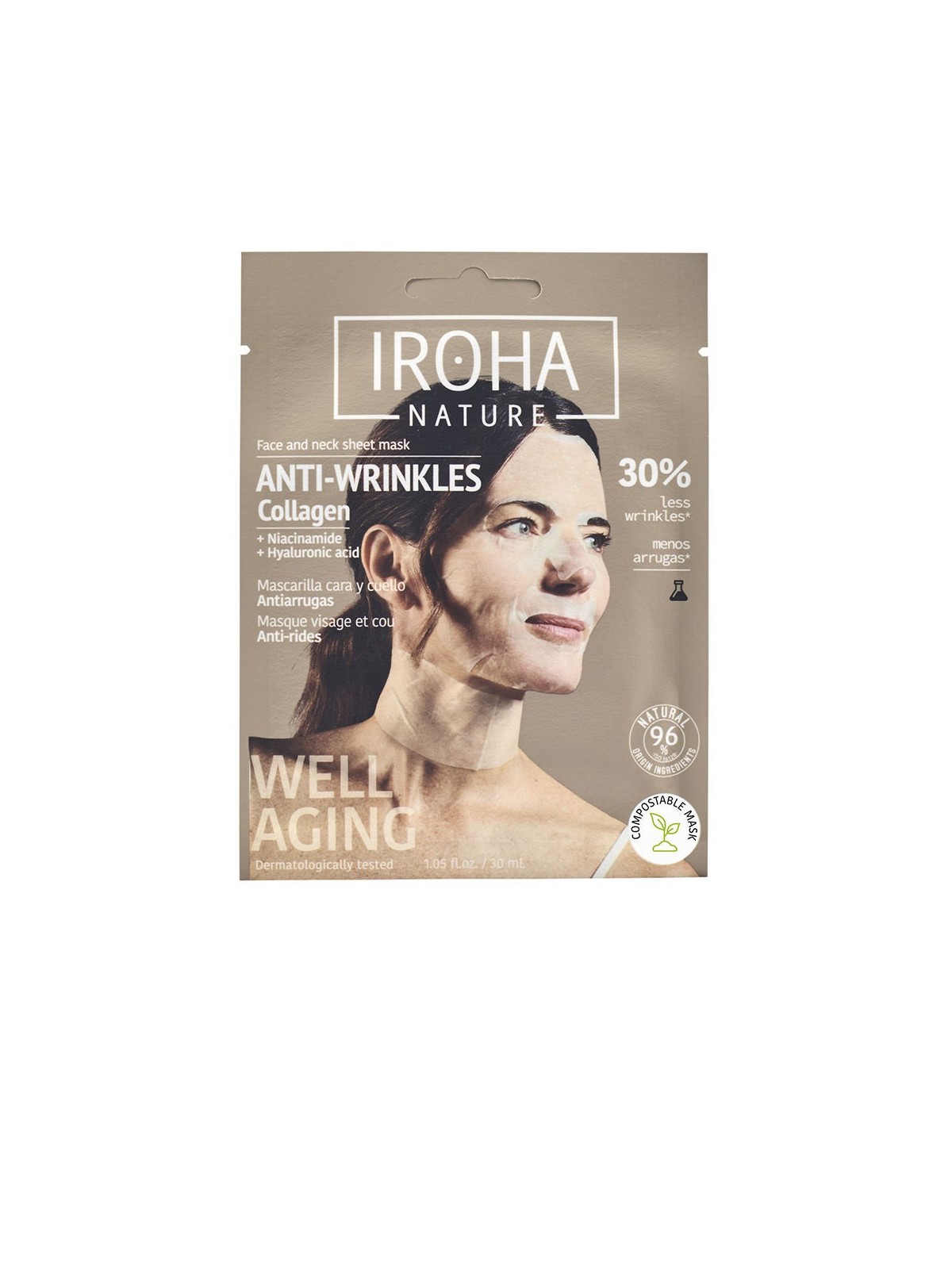 Iroha 100% COTTON FACE & NECK MASK with collagen anti-aging