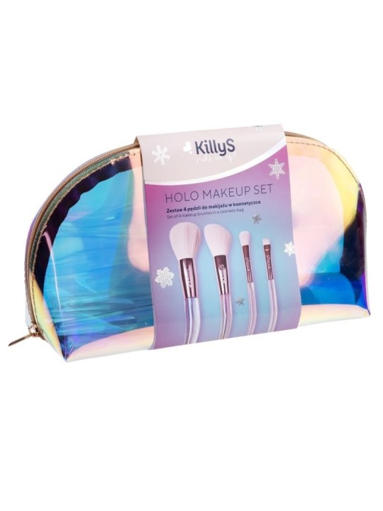KILLYS SET Set di pennelli per il trucco Holo da 4 pezzi + trousse per cosmetici