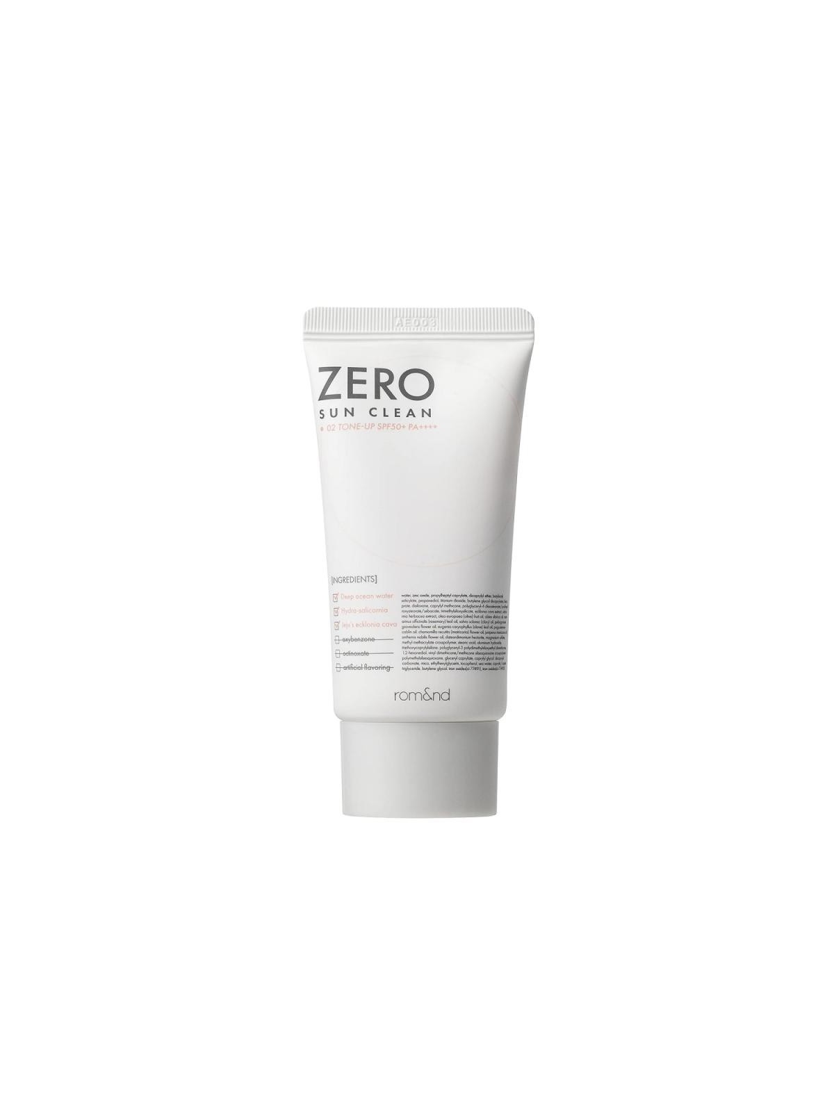 Rom&nd zero sun clean protezione solare viso spf50+ pa++++ 02 tone up 50 ml