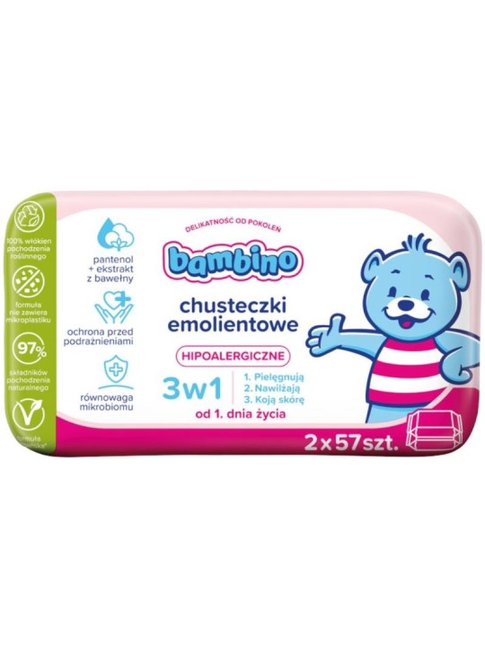 Bambino salviette emollienti 3 in 1 2x57 pezzi