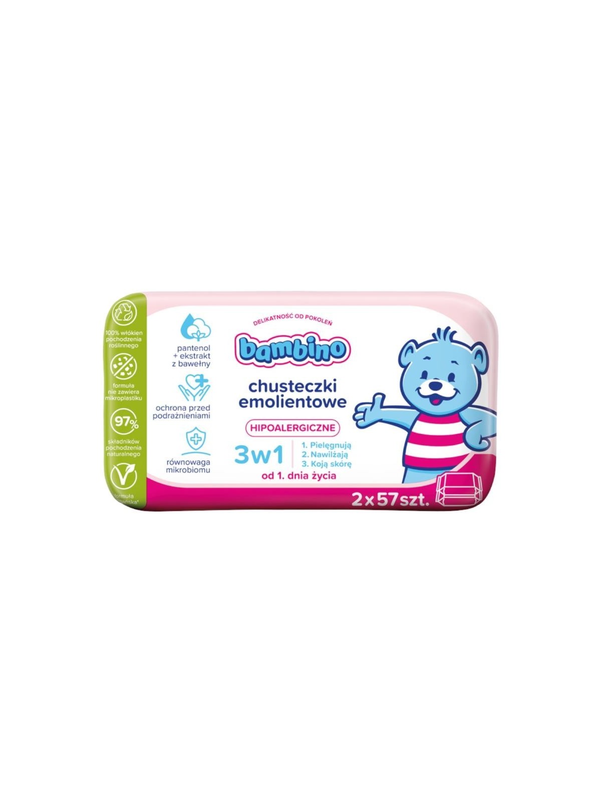 Bambino salviette emollienti 3 in 1 2x57 pezzi