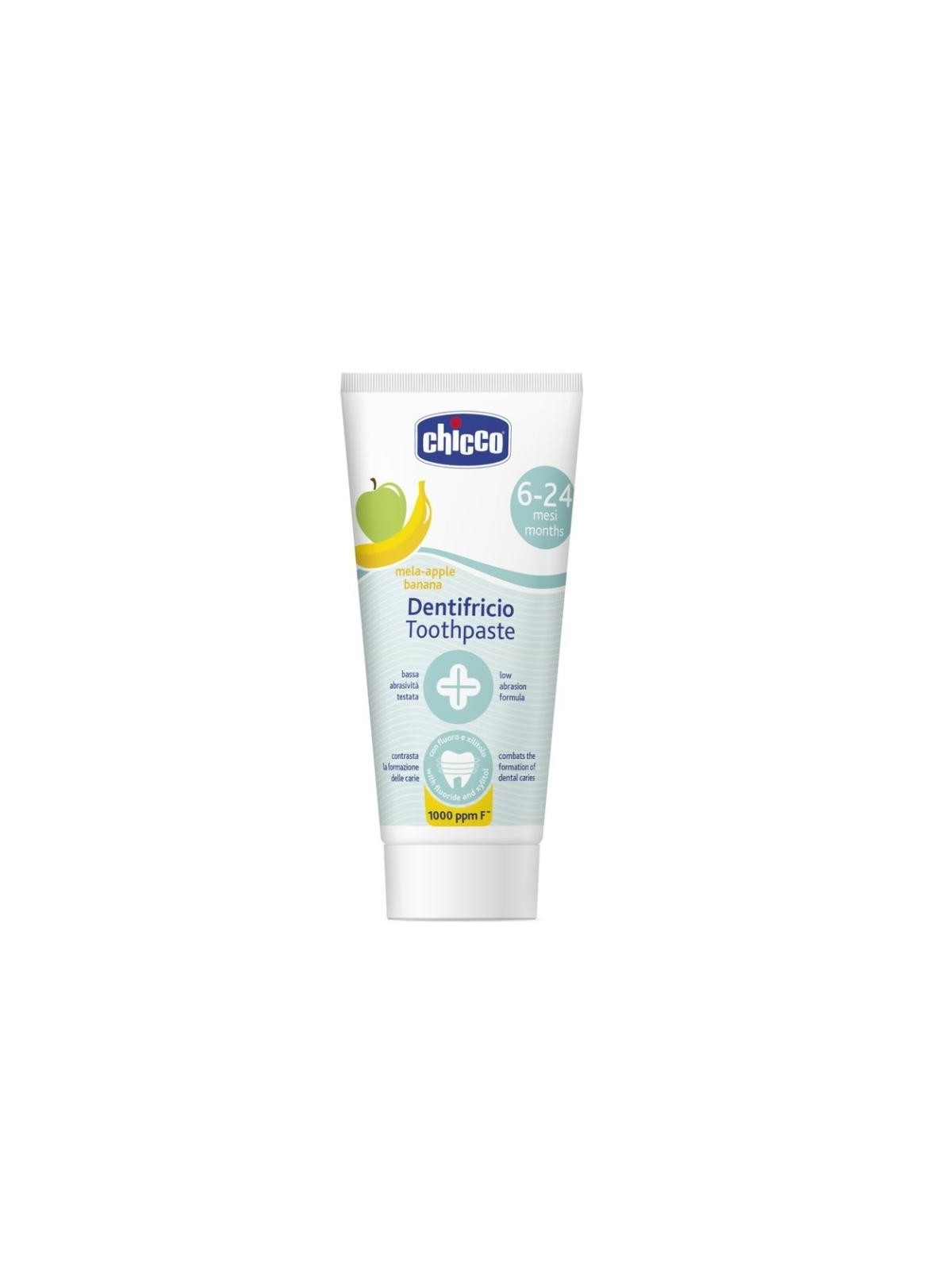 Chicco dentifricio dentifricio con fluoro 1000 ppm, gusto mela-banana, 6-24 mesi, 50 ml