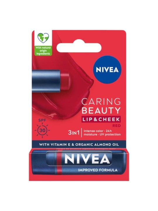 Nivea rossetto caring beauty 3 in 1, rosso, 4,8 g