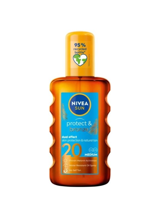 Nivea spray abbronzante sun protect & bronze, attivatore dell'abbronzatura naturale spf20 200 ml