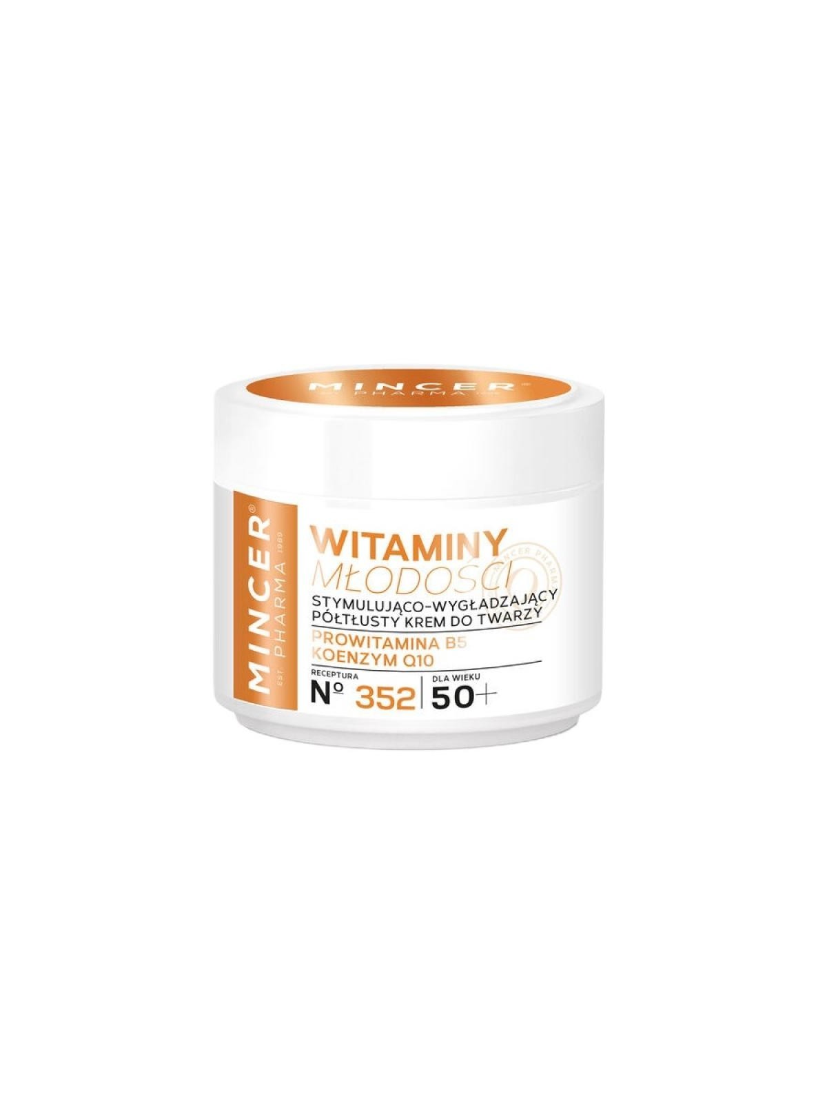 Mincer pharma crema viso semi-ricca stimolante e levigante vitamine della giovinezza 50+ 352 50ml