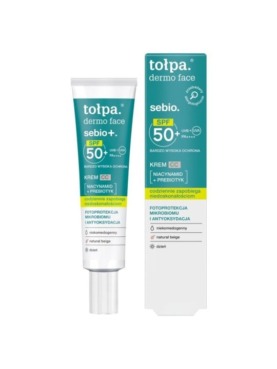 Tołpa dermo face sebio+ cc crema viso con spf50+ pa++++ natural beige 40ml