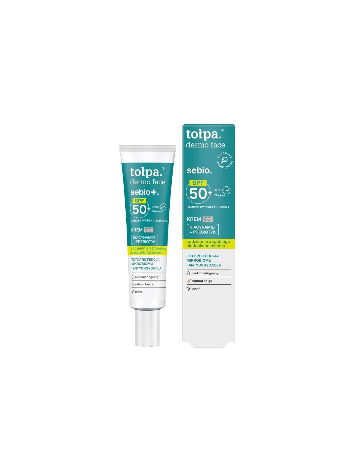 Tołpa dermo face sebio+ cc crema viso con spf50+ pa++++ natural beige 40ml