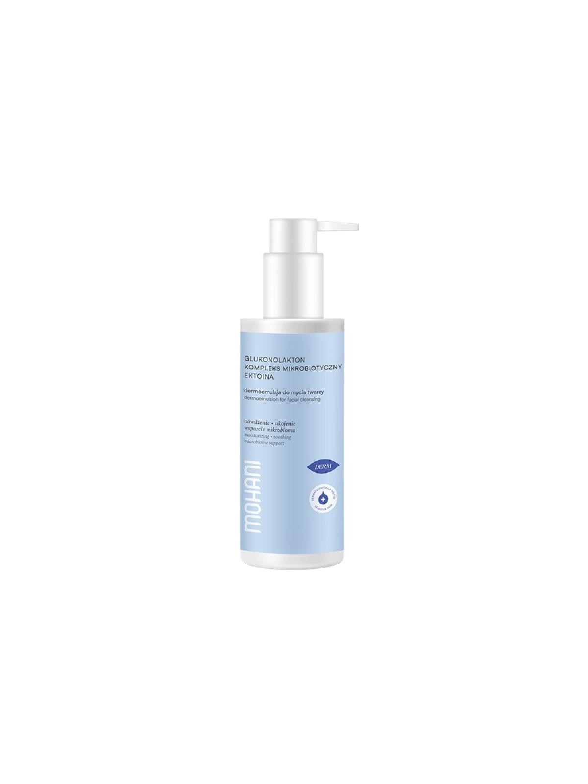 Mohani dermoemulsione idratante per la pulizia del viso con gluconolattone, ectoina e complesso microbico 150 g