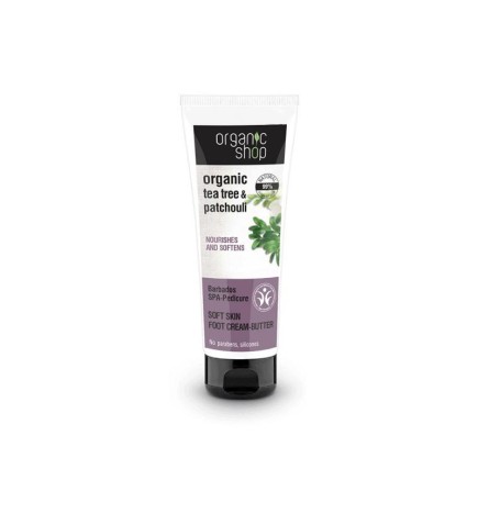 Organic shop burro cremoso per i piedi con tea tree & patchouli biologico, nutriente e morbido, 75 ml