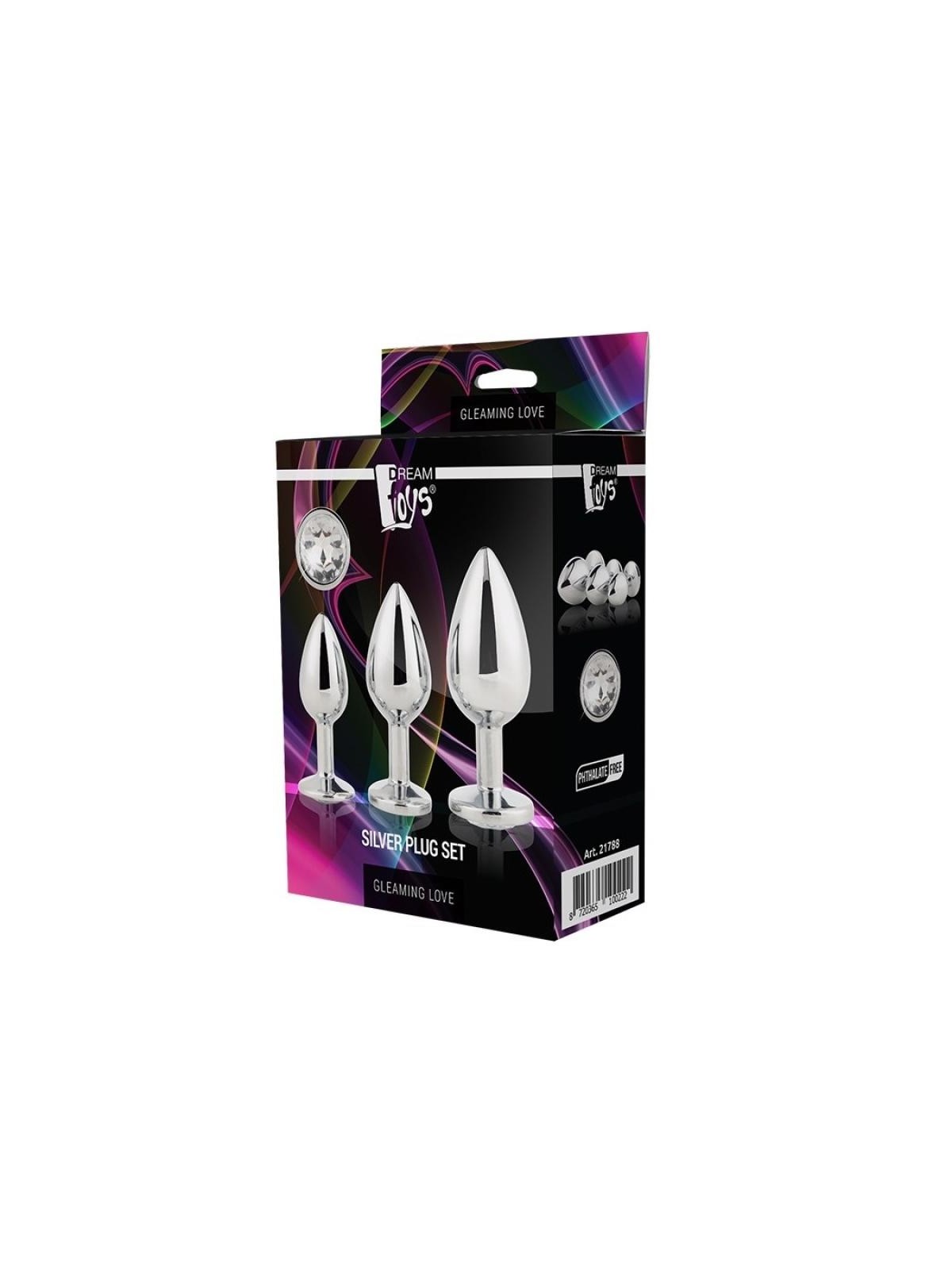 Dream toys set gleaming love plug set di plug anali in argento 3 pezzi.