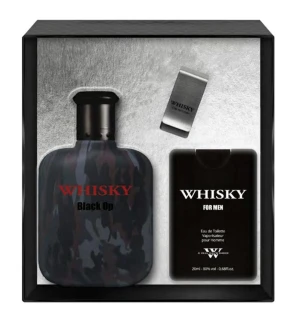 Set evaflor whiskey black op edt spray 100ml + edt spray 20ml edt + clip