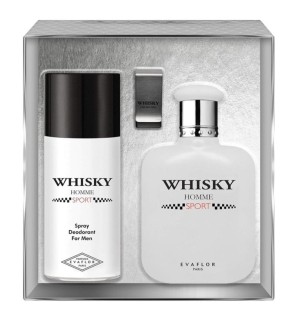 Set evaflor whiskey homme sport edt spray 100 ml + deo spray 150 ml + clip