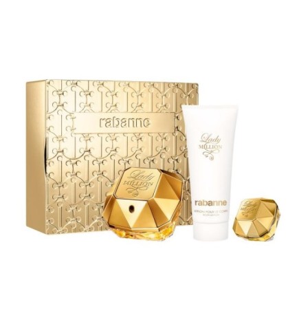 Set paco rabanne lady million edp spray 80ml + lozione corpo 100ml + miniatura edp 5ml