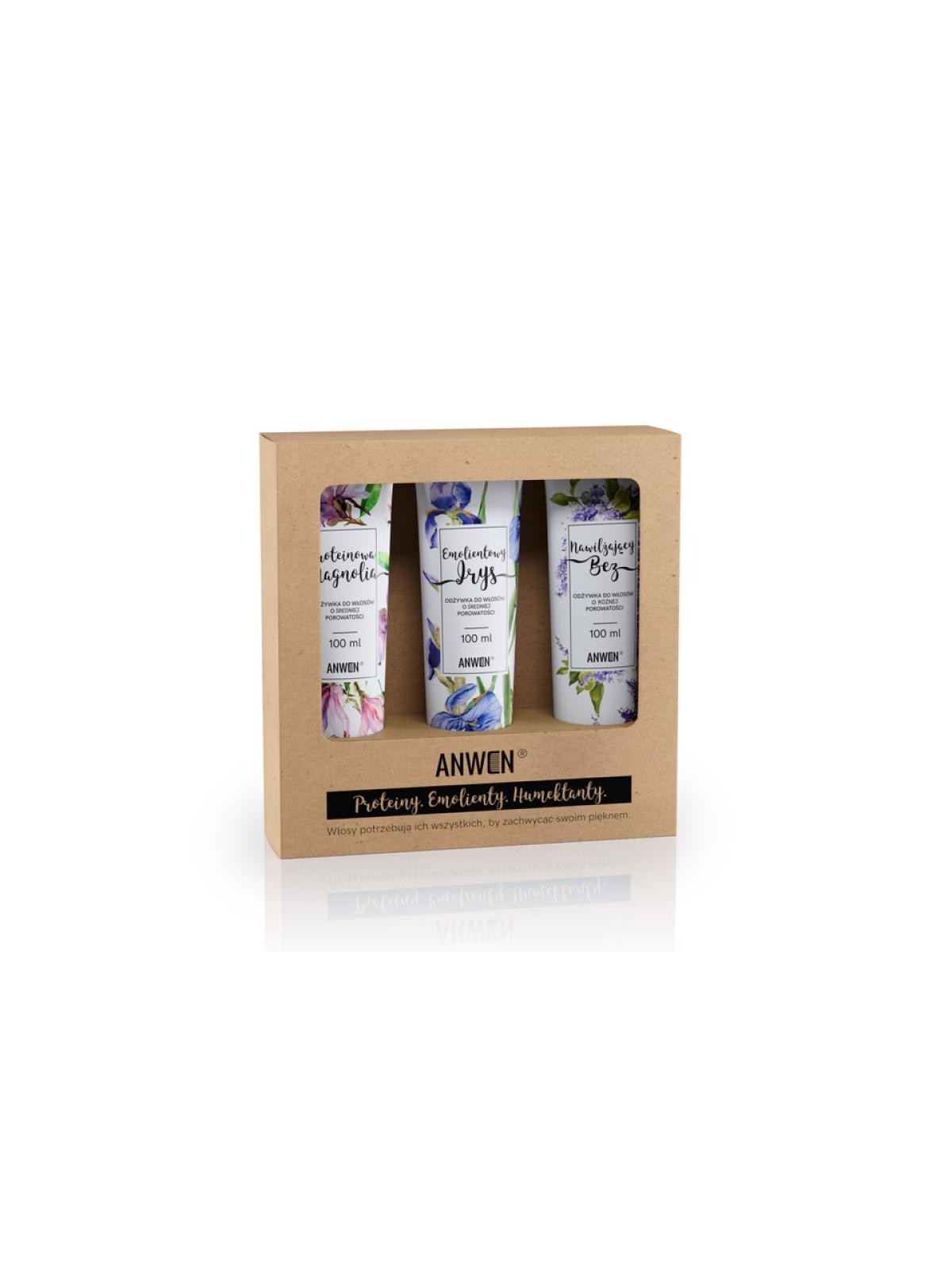 Anwen set balsami per capelli a media porosità proteine magnolia 100ml + emolliente iris 100ml + idratante sambuco 100ml