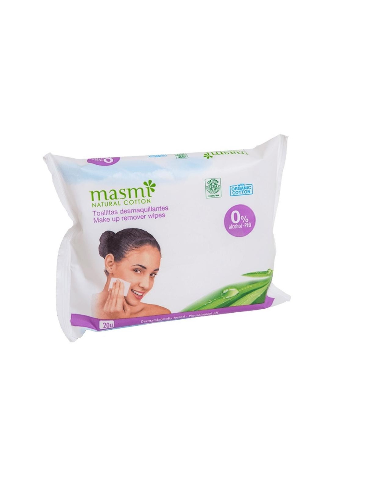 Masmi salviettine struccanti umidificate in cotone naturale 20 pezzi