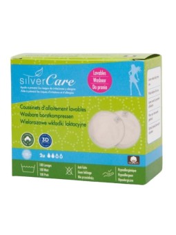 Masmi coppette assorbilatte riutilizzabili in cotone biologico silver care, 2 pezzi.