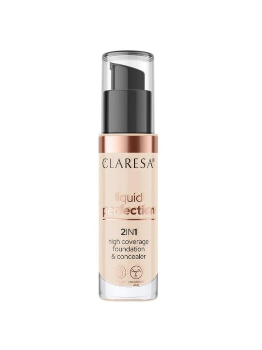 Claresa liquid perfection 2 in 1 correttore e fondotinta con finitura opaca in liquido 102 warm medium 34 g