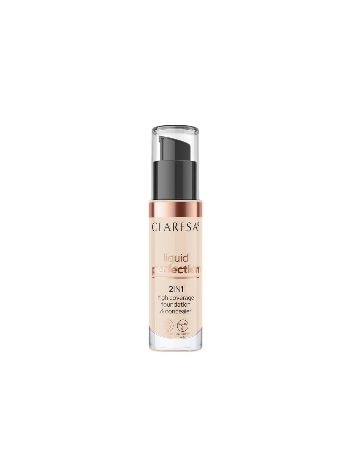 Claresa liquid perfection 2 in 1 correttore e fondotinta con finitura opaca in liquido 102 warm medium 34 g