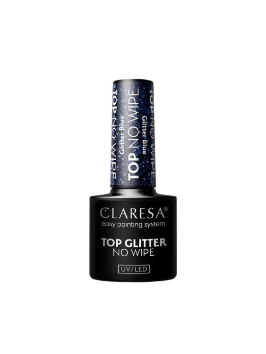 Claresa top glitter no wipe top per smalto ibrido senza strofinare glitter blue 5g