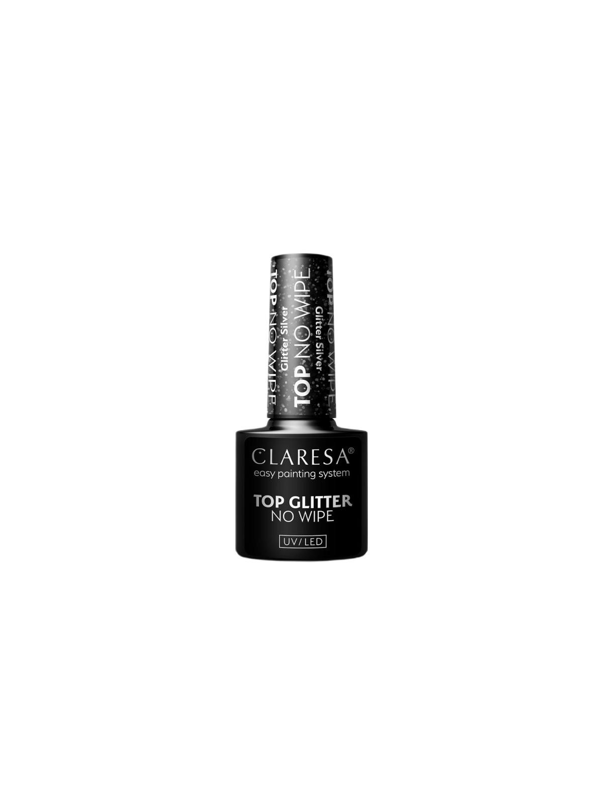 Claresa top glitter no wipe top per smalto ibrido senza strofinare glitter silver 5g
