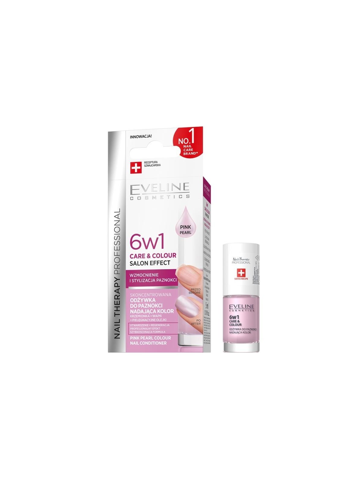 Eveline balsamo per unghie 6w1 care & colour pink pearl 5 ml