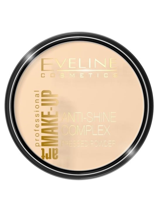 Eveline art make-up anti-shine complex cipria compatta in polvere minerale opacizzante con seta 30 avorio 14g