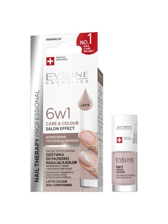 Eveline balsamo concentrato per unghie nail therapy 6 in 1 care & colour latte 5 ml
