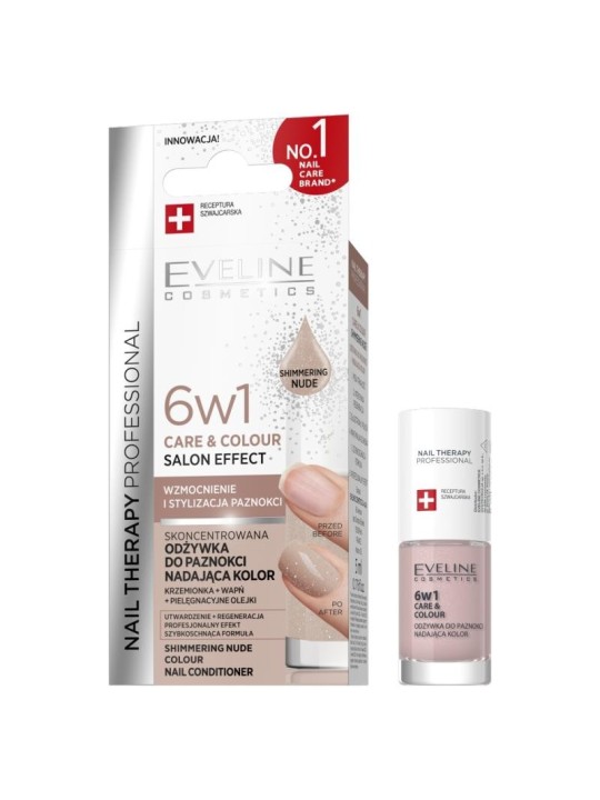Eveline balsamo concentrato per unghie nail therapy 6 in 1 care & colour shimmering nude 5 ml