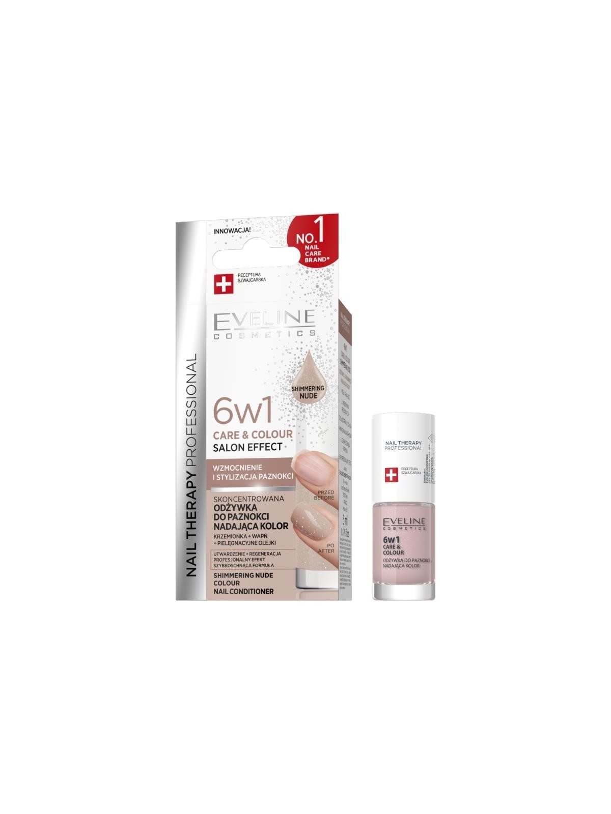 Eveline balsamo concentrato per unghie nail therapy 6 in 1 care & colour shimmering nude 5 ml
