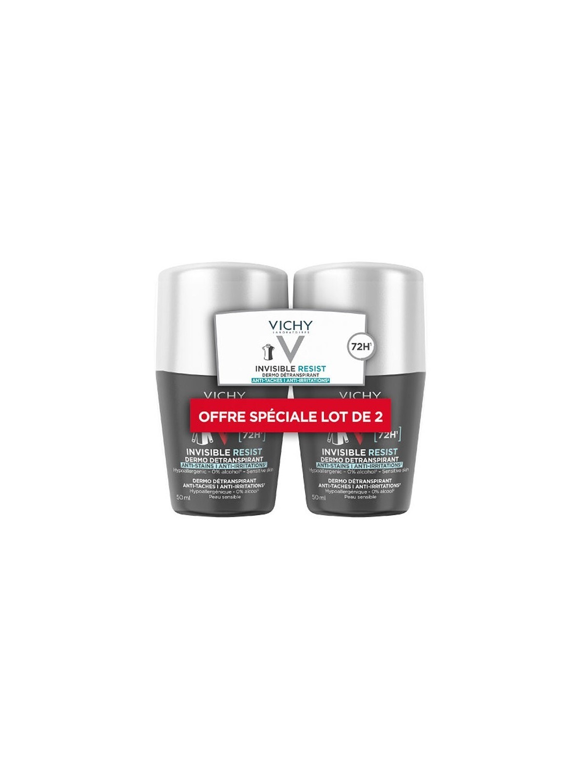 Vichy Homme Invisible Resist 72H set detraspirante in palline Dermo Detranspirant 2 x 50ml uomo